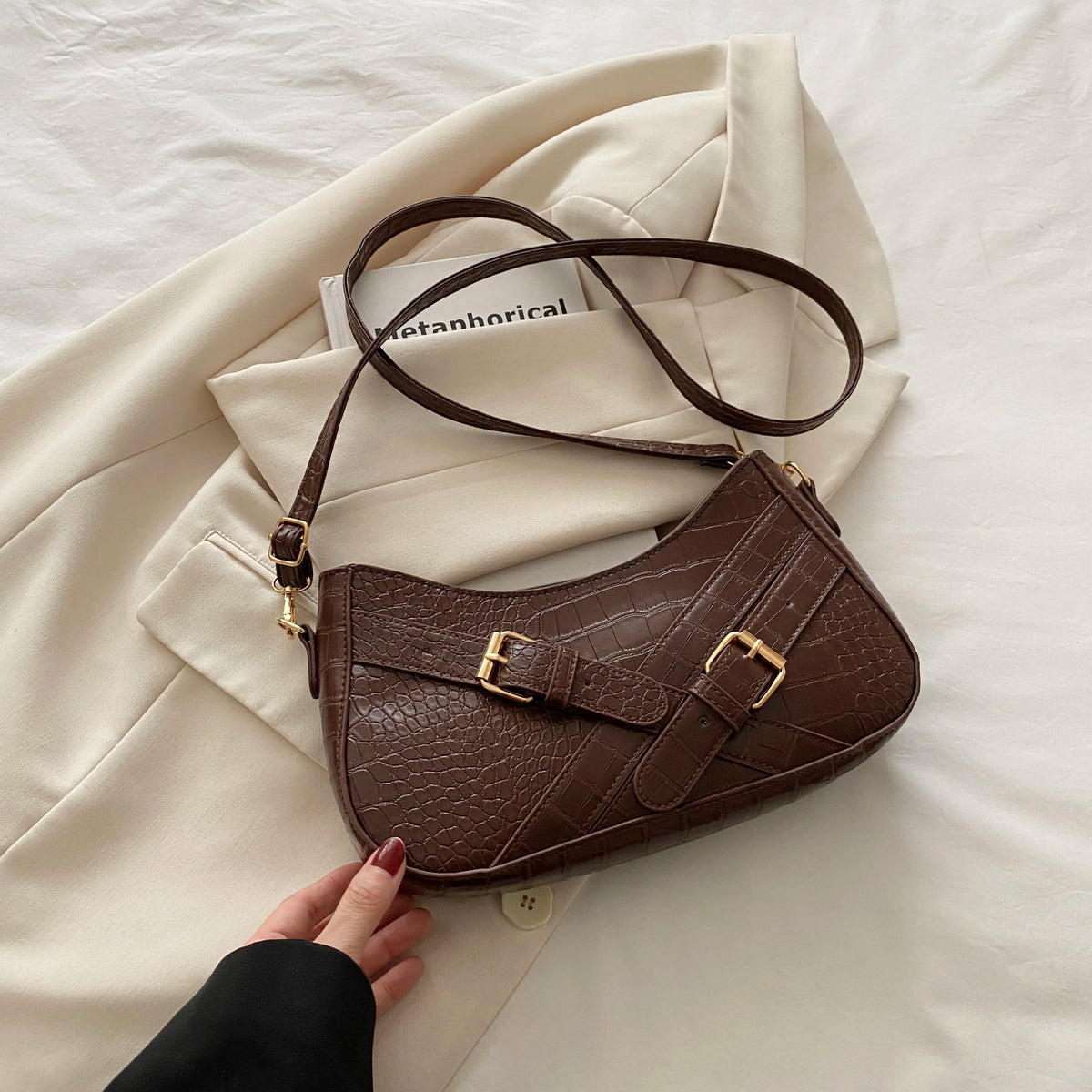 Women's Stylish Crocodile Shoulder Bag – Trendy Crossbody Purse for Outfits