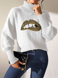 Lip Turtleneck Long Sleeve Sweater Trandify Deal