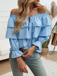 Devine Off-Shoulder Flounce Sleeve Blouse Trandify Deal