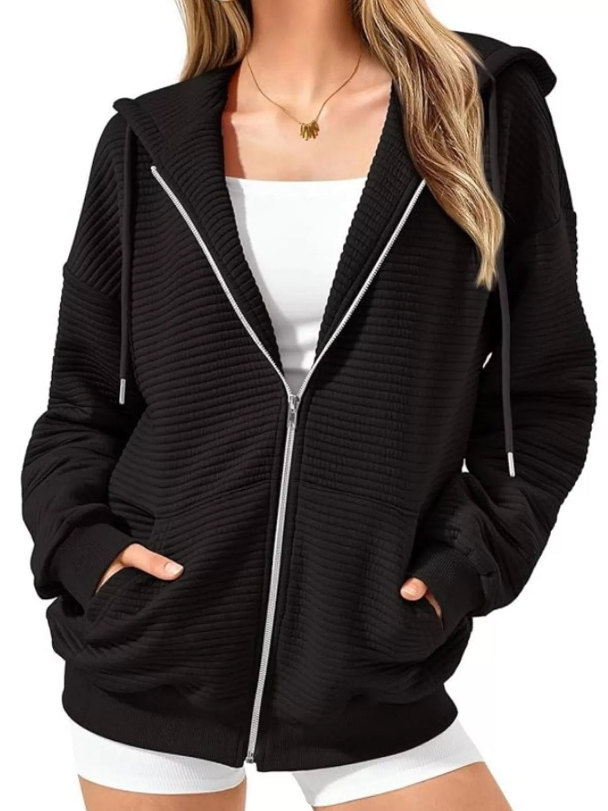 Women's Zip Up Hoodie - Oversized Cropped Style