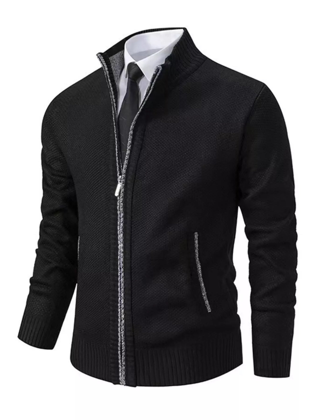 Men's Plus Size Zip Up Cardigan | Ribbed Hem & Pockets