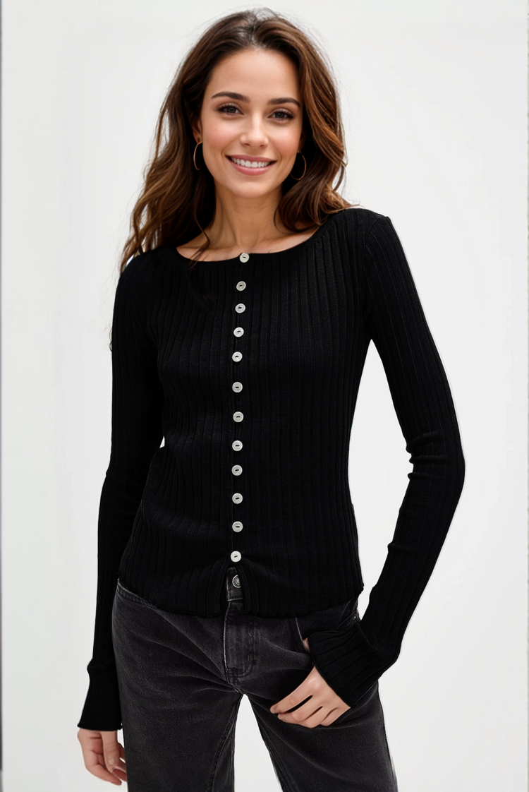 Basic Bae Texture Button Up Round Neck Long Sleeve Top Trandify Deal