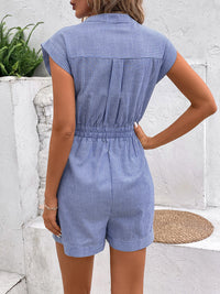 Striped Notched Tie Waist Romper Trandify deal