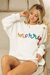 Tinsel Lettering Sweatshirt - Festive Drop Shoulder Top