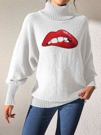 Lip Turtleneck Long Sleeve Sweater Trandify Deal