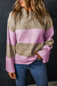 Color Block Round Neck Long Sleeve Sweater Trandify Deal
