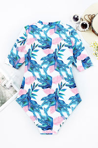 Printed Notched Half Sleeve One-Piece Swimwear Trandify deal