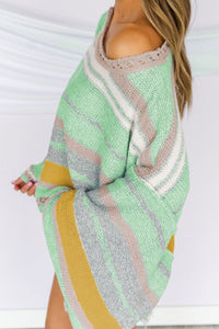 Contrast Striped Boat Neck Dropped Shoulder Sweater Trandify Deal