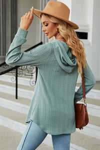 Decorative Button Drawstring Long Sleeve Hoodie Trendsi