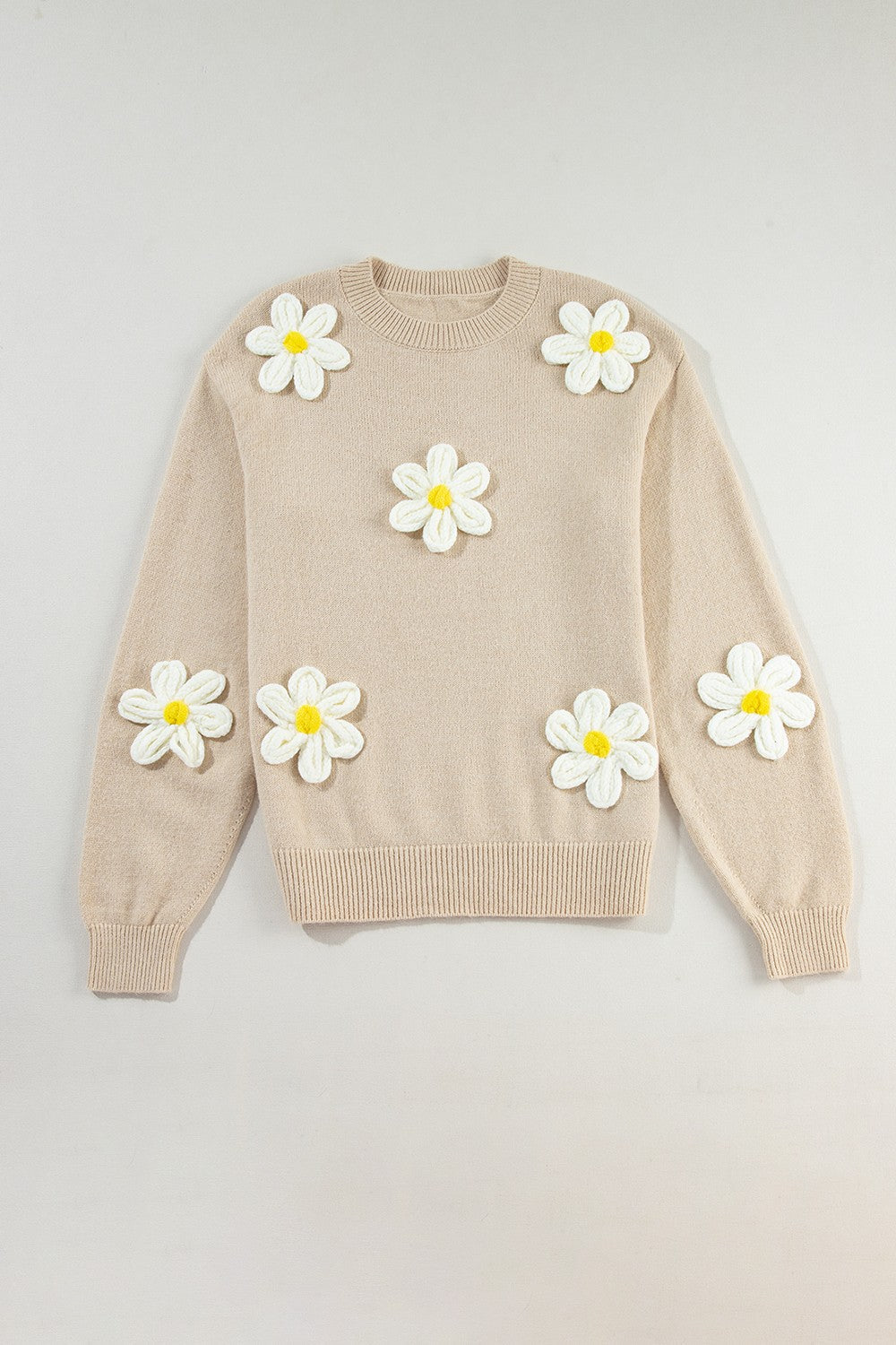 Crochet Flower Round Neck Long Sleeve Sweater Trandify Deal
