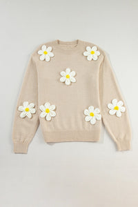 Crochet Flower Round Neck Long Sleeve Sweater Trandify Deal