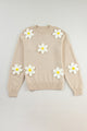 Crochet Flower Round Neck Long Sleeve Sweater Trandify Deal