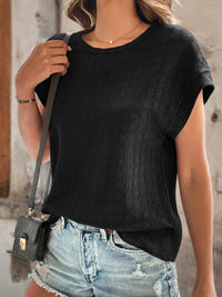 Textured Round Neck Short Sleeve Top Trandify deal