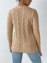 Cable-Knit Heart Round Neck Long Sleeve Sweater Trandify Deal