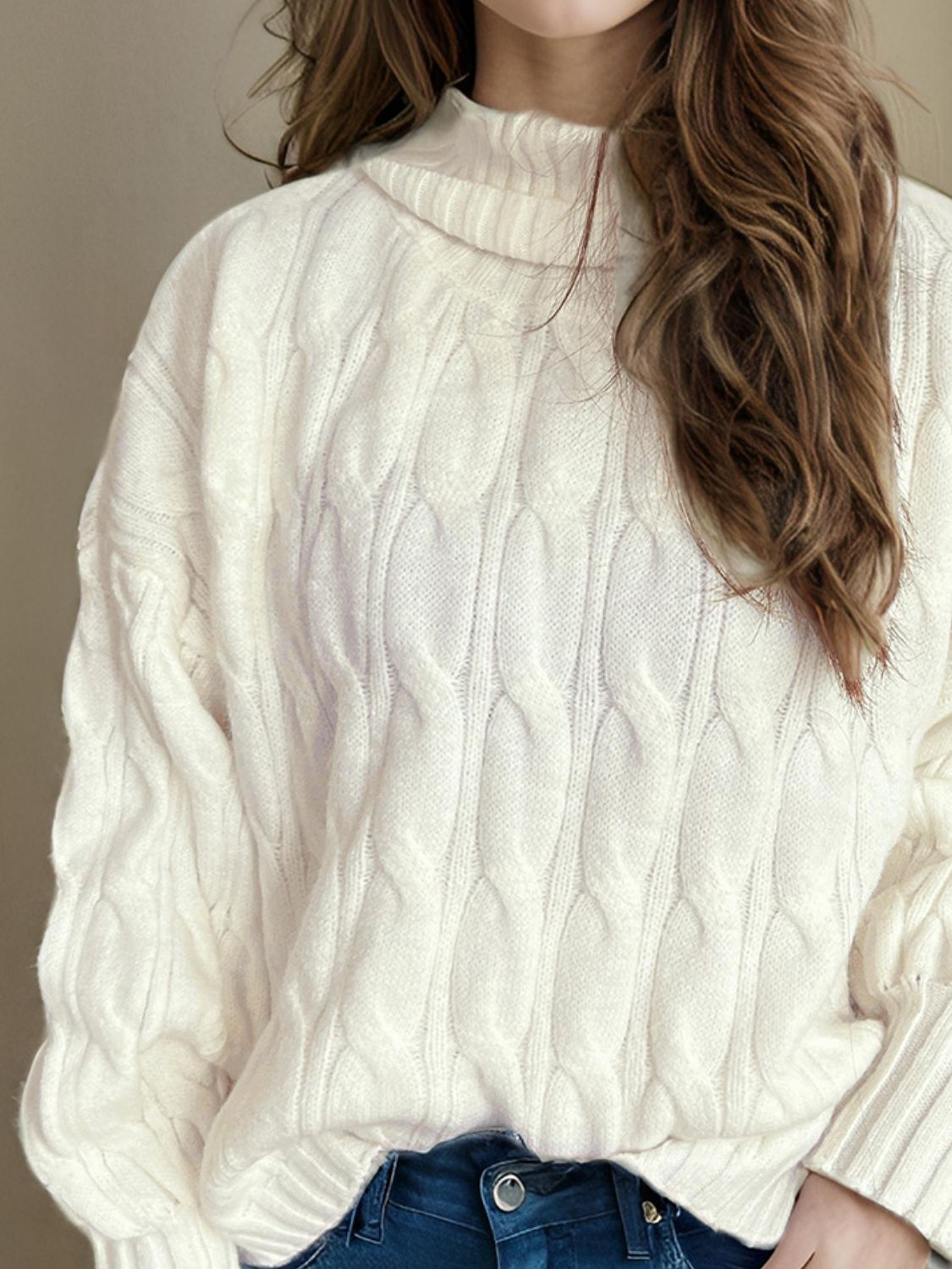 Cable-Knit Turtleneck Long Sleeve Sweater Trandify Deal