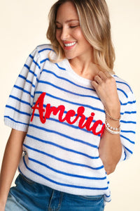 Haptics Letter Embroidery Striped Knit Top Trandify deal