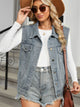 Pocketed Button Up Sleeveless Denim Jacket Trandify Deal