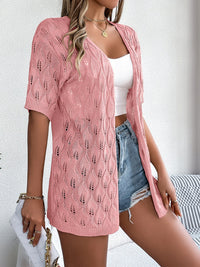 Openwork Open Front Short Sleeve Cardigan Trandify deal