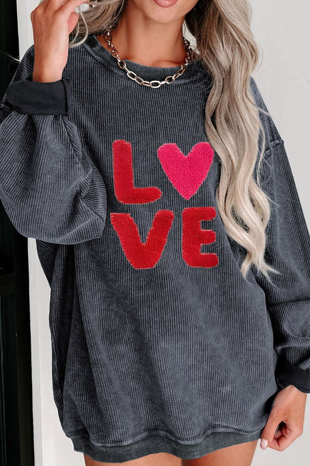 Valentine’s Day LOVE Round Neck Long Sleeve Sweatshirt - Trandify Deal
