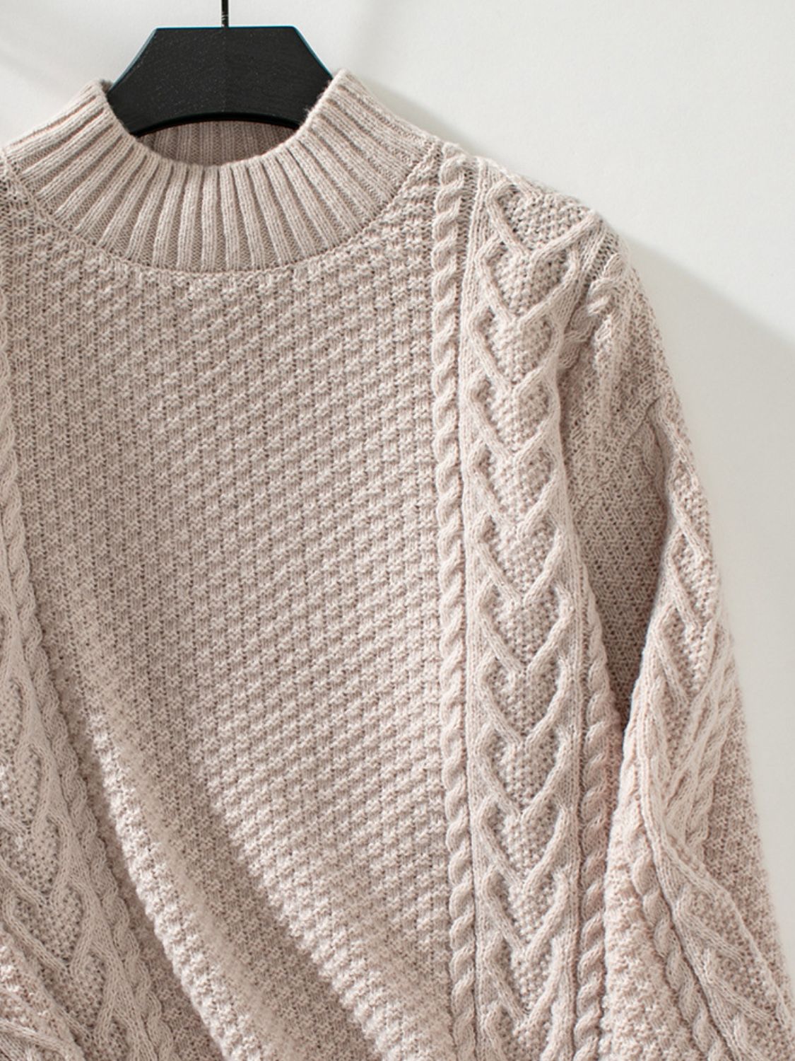Cable-Knit Mock Neck Long Sleeve Sweater Trandify Deal