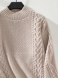 Cable-Knit Mock Neck Long Sleeve Sweater Trandify Deal