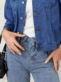 Women's Long Sleeve Denim Jacket - Button Up & Stretch Fit