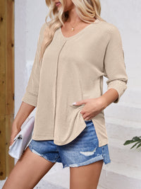 Lovelet Textured Round Neck Three-Quarter Sleeve Blouse Trandify deal
