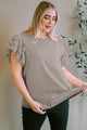 Plus Size Eyelet Round Neck Short Sleeve Blouse Trandify deal