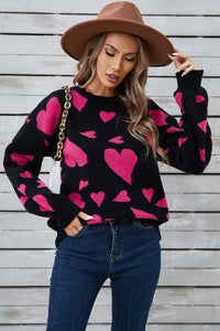 Angel Wings Heart Contrast Round Neck Long Sleeve Sweater Trandify Deal