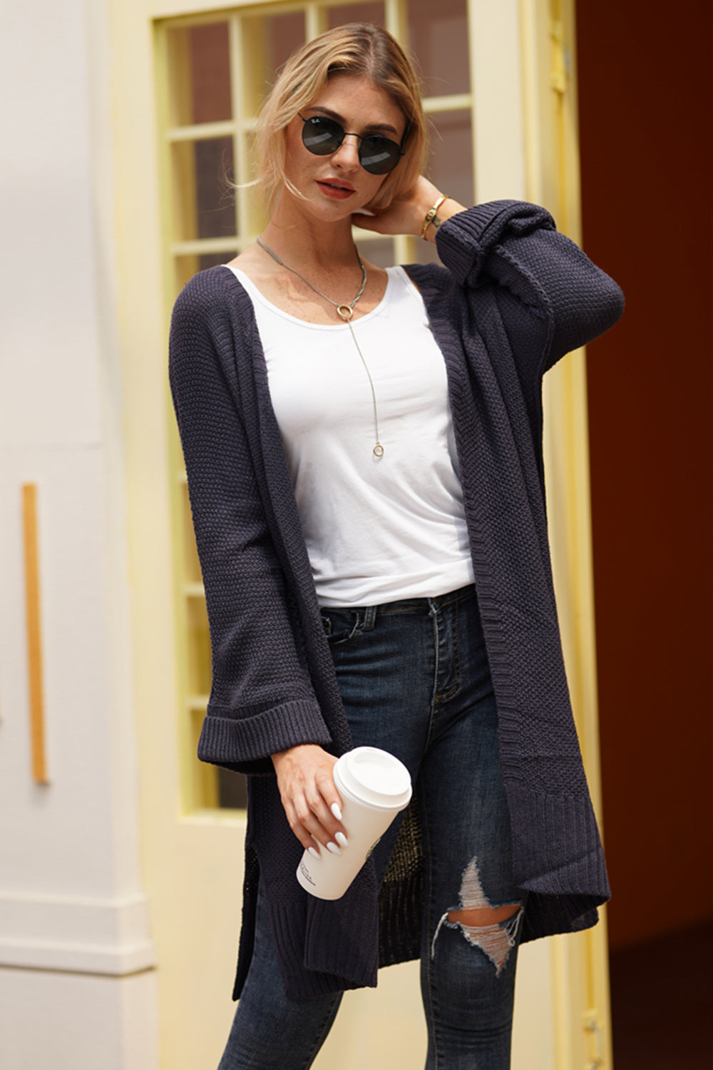 Open Front Long Sleeve Cardigan Trandify Deal