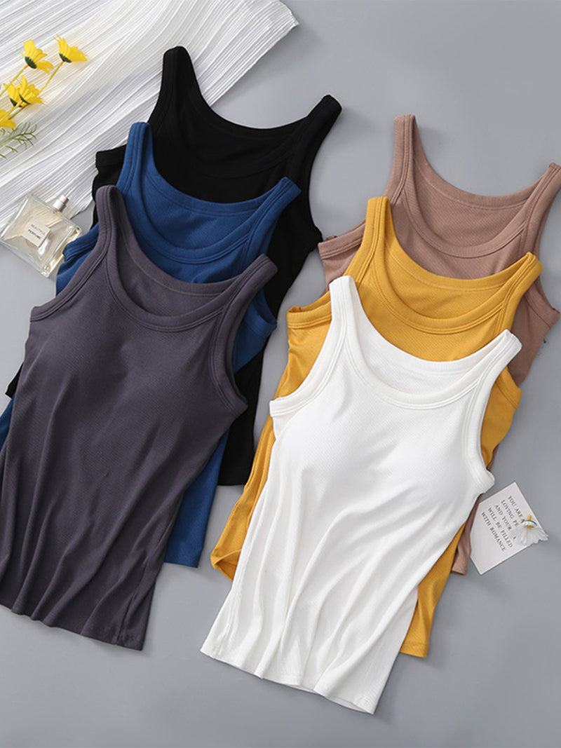 Round Neck Tank with Bra - Trandify Deal