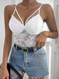 Perfee Spaghetti Strap Lace Bodysuit Trandify Deal