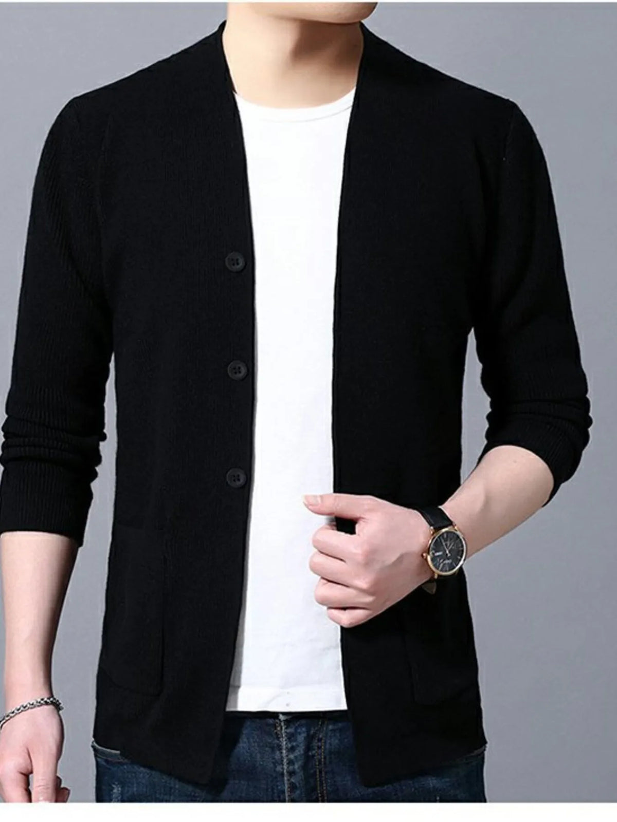 Men’s Plus Size Long Sleeve Cardigan with Pockets – Cozy & Stylish