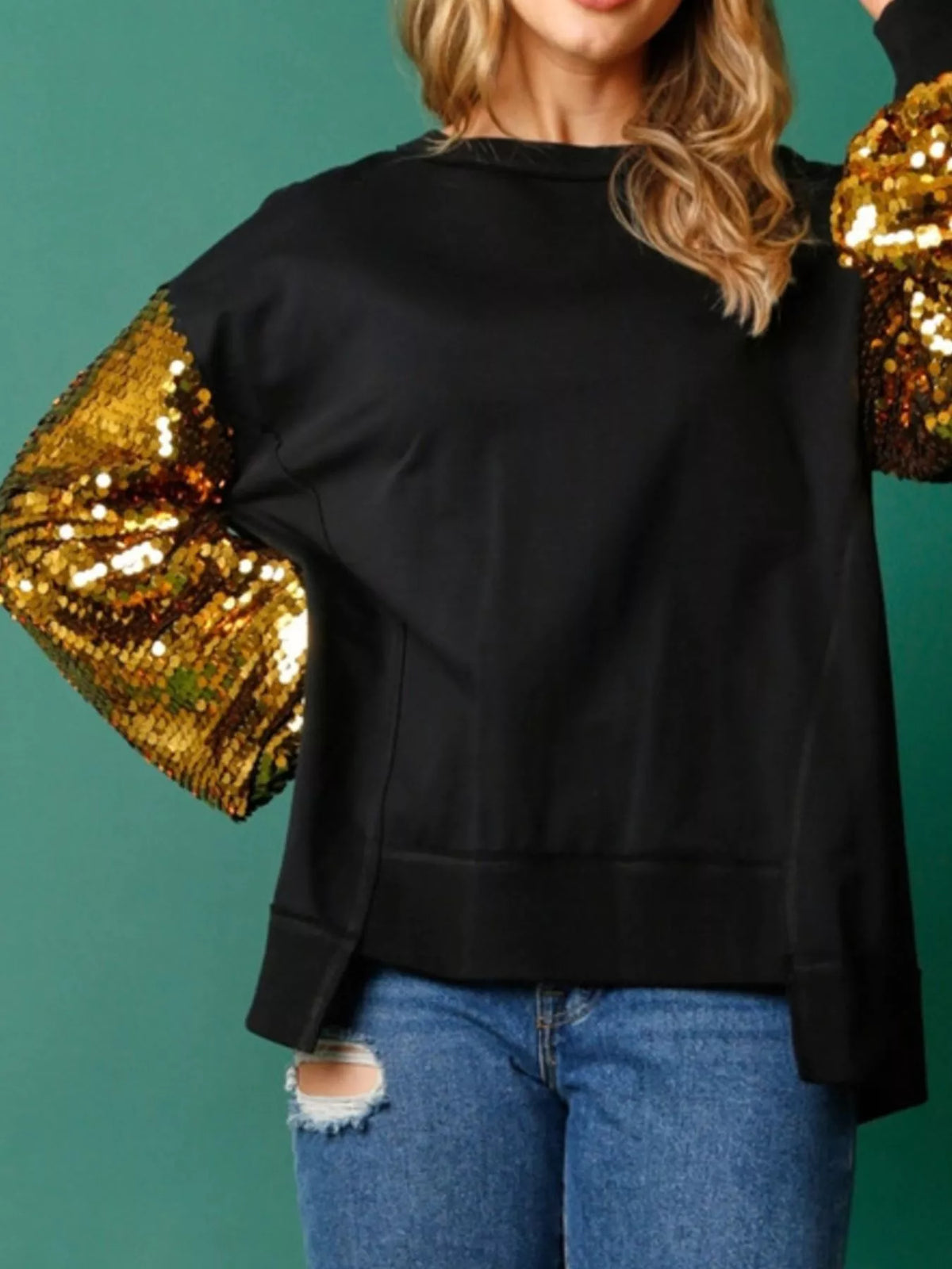 Women's Oversized Sequin Sweatshirt in Black