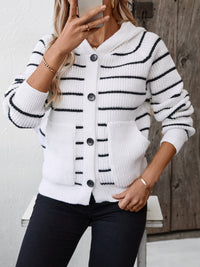 Striped Button Up Long Sleeve Hooded Cardigan Trandify Deal