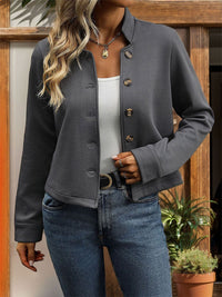 Perfee Textured Button Up Long Sleeve Jacket Trandify deal