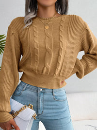 Women's Cropped Cable Knit Sweater | Crewneck Top