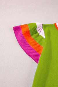 Color Block Round Neck Knit Top Trandify deal