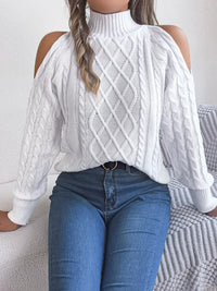 Women's Cold Shoulder Sweater | Cable Knit Turtleneck