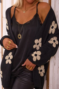 Flower Open Front Long Sleeve Cardigan Trandify Deal