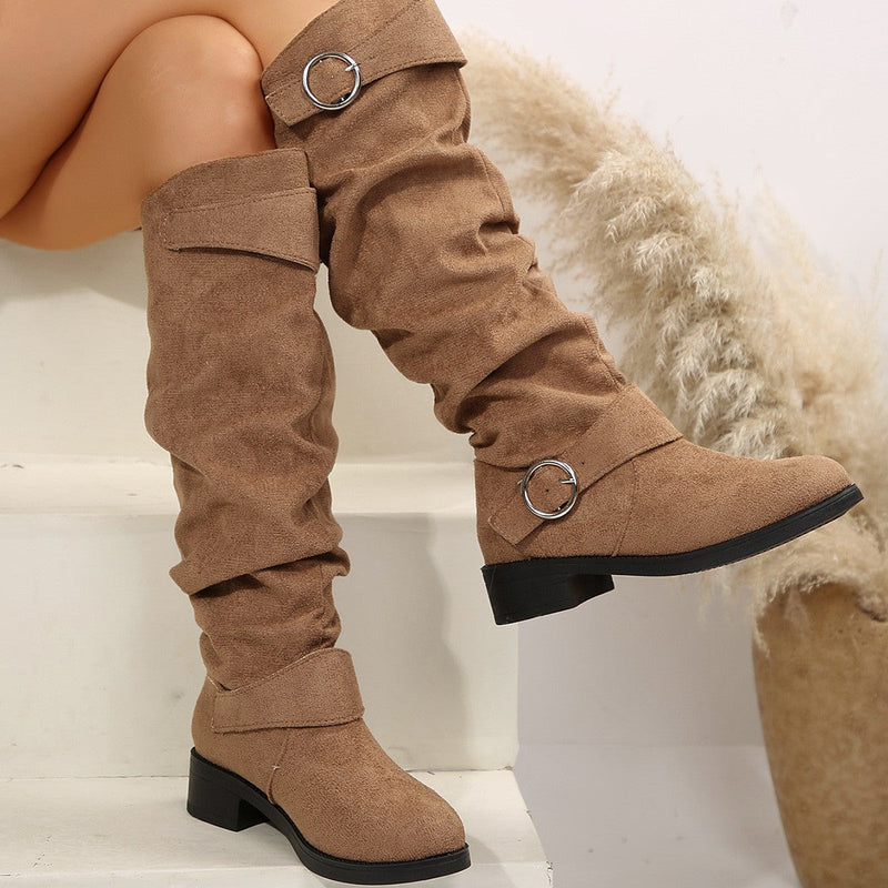 Buckle Round Toe Block Heel Boots Trandify Deal