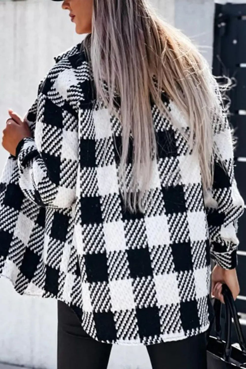 Plaid Button Up Long Sleeve Jacket Trandify Deal