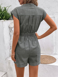 Striped Notched Tie Waist Romper Trandify deal