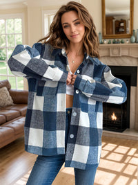 Plaid Button-Up Long Sleeve Shacket for Women - Trendy and Cozy Layering Piece - TrandifyDeal