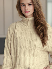 Cable-Knit Turtleneck Long Sleeve Sweater Trandify Deal