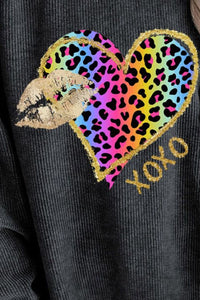 Leopard Heart Drop Shoulder Long Sleeve Sweatshirt Trandify Deal