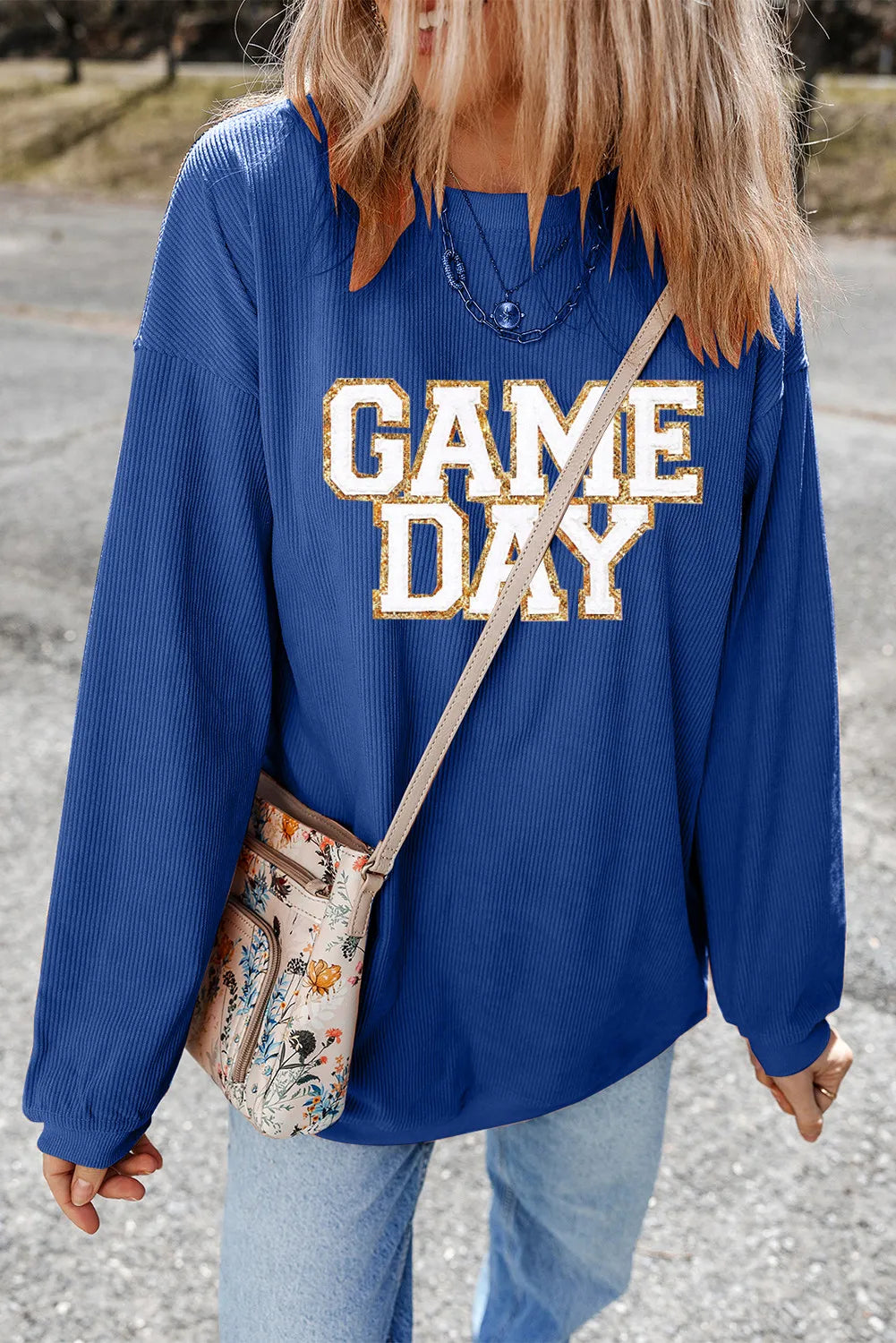 GAME DAY Round Neck Long Sleeve Sweatshirt Trandify Deal