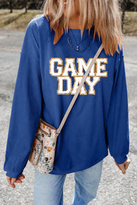 GAME DAY Round Neck Long Sleeve Sweatshirt Trandify Deal