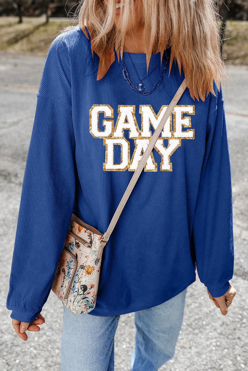 GAME DAY Round Neck Long Sleeve Sweatshirt Trandify Deal