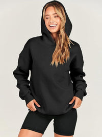 Dropped Shoulder Long Sleeve Hoodie Trandify Deal